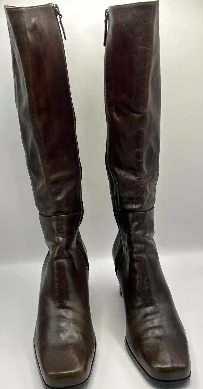 Antonio Melani Brown Leather Knee High Zip Up Boots Size 7M